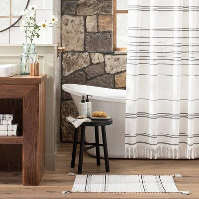 Tonal Stripes Bath Rug Sour Cream/Railroad Gray - Hearth & Hand™ With Magnolia 3 Tonal Stripes Bath Rug Sour Cream/Railroad Gray - Hearth & Hand™ With Magnolia