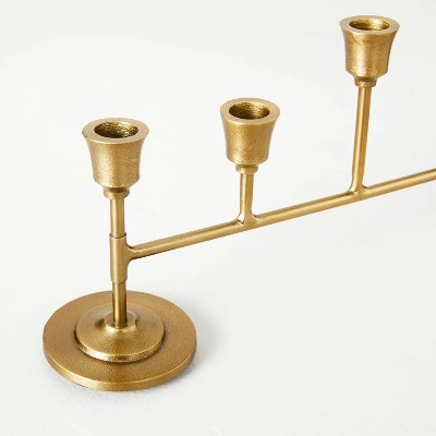 Antiqued Metal Taper Candelabra Brass Finish - Hearth & Hand™ With Magnolia 4 Antiqued Metal Taper Candelabra Brass Finish - Hearth & Hand™ With Magnolia - Image 2