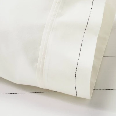 2pk Standard Cotton Percale Thin Stripe Pillowcase Set Sour Cream/Railroad Gray - Hearth & Hand™ With Magnolia 4 2pk Standard Cotton Percale Thin Stripe Pillowcase Set Sour Cream/Railroad Gray - Hearth & Hand™ With Magnolia - Image 2