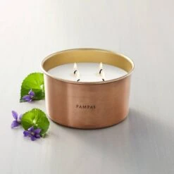 Lidded Metal Pampas 4-Wick Jar Candle Brass Finish 20oz - Hearth & Hand™ With Magnolia