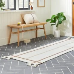 Bold Cross Stripes Tassel Rug Cream/Tan - Hearth & Hand™ With Magnolia