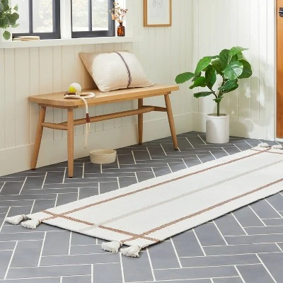 Bold Cross Stripes Tassel Rug Cream/Tan - Hearth & Hand™ With Magnolia 3 Bold Cross Stripes Tassel Rug Cream/Tan - Hearth & Hand™ With Magnolia
