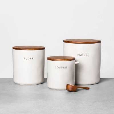 37oz Stoneware Coffee Canister With Wood Lid & Scoop Cream/Brown - Hearth & Hand™ With Magnolia 4 37oz Stoneware Coffee Canister With Wood Lid & Scoop Cream/Brown - Hearth & Hand™ With Magnolia - Image 2