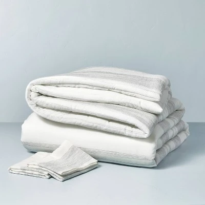 3pc Heathered Stripe Comforter Bedding Set - Hearth & Hand™ With Magnolia 4 3pc Heathered Stripe Comforter Bedding Set - Hearth & Hand™ With Magnolia - Image 2