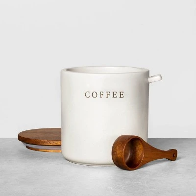 37oz Stoneware Coffee Canister With Wood Lid & Scoop Cream/Brown - Hearth & Hand™ With Magnolia 3 37oz Stoneware Coffee Canister With Wood Lid & Scoop Cream/Brown - Hearth & Hand™ With Magnolia