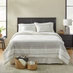 Alternating Pinstripe Comforter & Sham Set Gray/Cream - Hearth & Hand™ With Magnolia -Hearth & Hand With Magnolia Shop GUEST 675d60c1 b13c 44e3 9260 4a8efb0c0e38