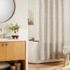 Stitched Grid Lines Woven Shower Curtain Light Brown/Cream - Hearth & Hand™ With Magnolia