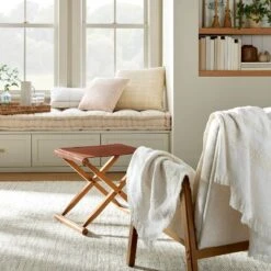 Foldable Wood & Faux Leather Ottoman - Brown - Hearth & Hand™ With Magnolia