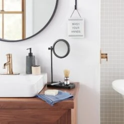 Two-Sided Vanity Mirror With Tray Base Matte Black - Hearth & Hand™ With Magnolia