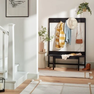 Wood Entryway Bench & Hall Tree - Black - Hearth & Hand™ With Magnolia 3 Wood Entryway Bench & Hall Tree - Black - Hearth & Hand™ With Magnolia