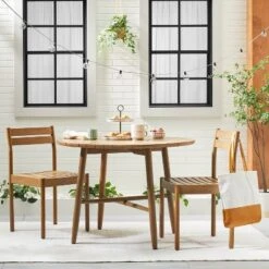 Slat Wood Outdoor Round Dining Table - Natural - Hearth & Hand™ With Magnolia