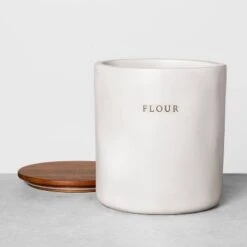 128oz Stoneware Flour Canister With Wood Lid Cream/Brown - Hearth & Hand™ With Magnolia