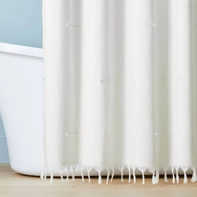 Clip Stitch Knotted Fringe Woven Shower Curtain Sour Cream - Hearth & Hand™ With Magnolia 3 Clip Stitch Knotted Fringe Woven Shower Curtain Sour Cream - Hearth & Hand™ With Magnolia