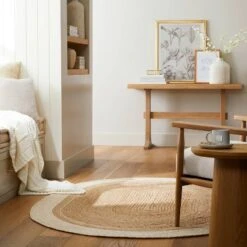 Bordered Color Block Braided Jute Area Rug Cream/Natural - Hearth & Hand™ With Magnolia