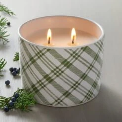 Plaid Ceramic Cypress & Pine Jar Christmas Candle Light Green 11oz - Hearth & Hand™ With Magnolia
