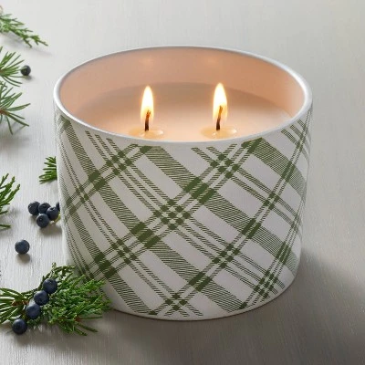 Plaid Ceramic Cypress & Pine Jar Christmas Candle Light Green 11oz - Hearth & Hand™ With Magnolia 3 Plaid Ceramic Cypress & Pine Jar Christmas Candle Light Green 11oz - Hearth & Hand™ With Magnolia