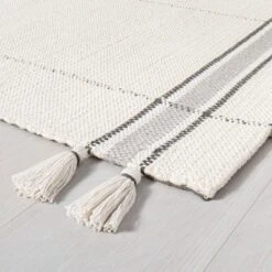 Simple Border Stripe With Corner Tassel Rug White/Gray - Hearth & Hand™ With Magnolia