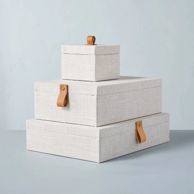 Fabric Storage Box With Faux Leather Accent Cream - Hearth & Hand™ With Magnolia 4 Fabric Storage Box With Faux Leather Accent Cream - Hearth & Hand™ With Magnolia - Image 2
