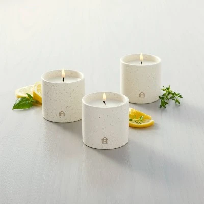 9oz Basil/Lemon/Thyme Speckled Ceramic Kitchen Candle Set - Hearth & Hand™ With Magnolia 3 9oz Basil/Lemon/Thyme Speckled Ceramic Kitchen Candle Set - Hearth & Hand™ With Magnolia