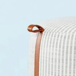 Round Fabric Ottoman With Faux Leather Trim - Cream/Gray Stripes - Hearth & Hand™ With Magnolia -Hearth & Hand With Magnolia Shop GUEST c920e0ae 3e0c 4b77 8a60 79bf22a83d4e