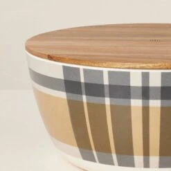 10pc Fall Plaid & Stripe Bamboo-Melamine Picnic Set Tan/Blue/Cream - Hearth & Hand™ With Magnolia -Hearth & Hand With Magnolia Shop GUEST d4045cff 279c 42f9 9782 da9f2a49f1e7