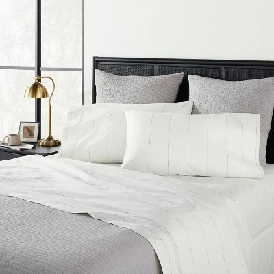 2pk Standard Cotton Percale Thin Stripe Pillowcase Set Sour Cream/Railroad Gray - Hearth & Hand™ With Magnolia 3 2pk Standard Cotton Percale Thin Stripe Pillowcase Set Sour Cream/Railroad Gray - Hearth & Hand™ With Magnolia