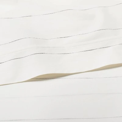 Cotton Percale Thin Stripe Sheet Set Sour Cream/Railroad Gray - Hearth & Hand™ With Magnolia 3 Cotton Percale Thin Stripe Sheet Set Sour Cream/Railroad Gray - Hearth & Hand™ With Magnolia